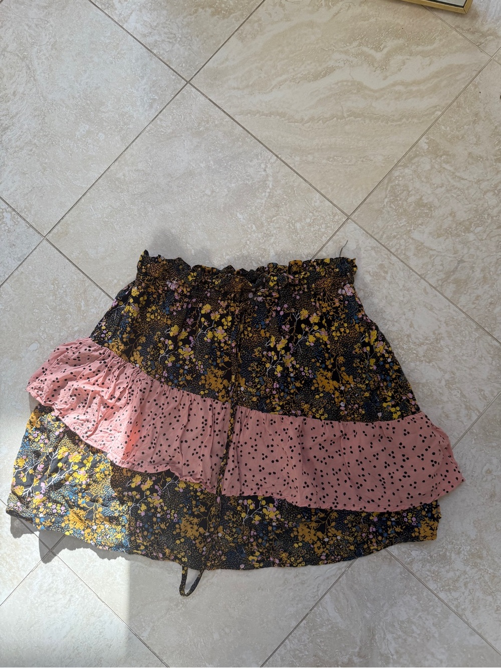 Urban outfitters Multi-colored floral mini skirt with pink ruffle layer #floral